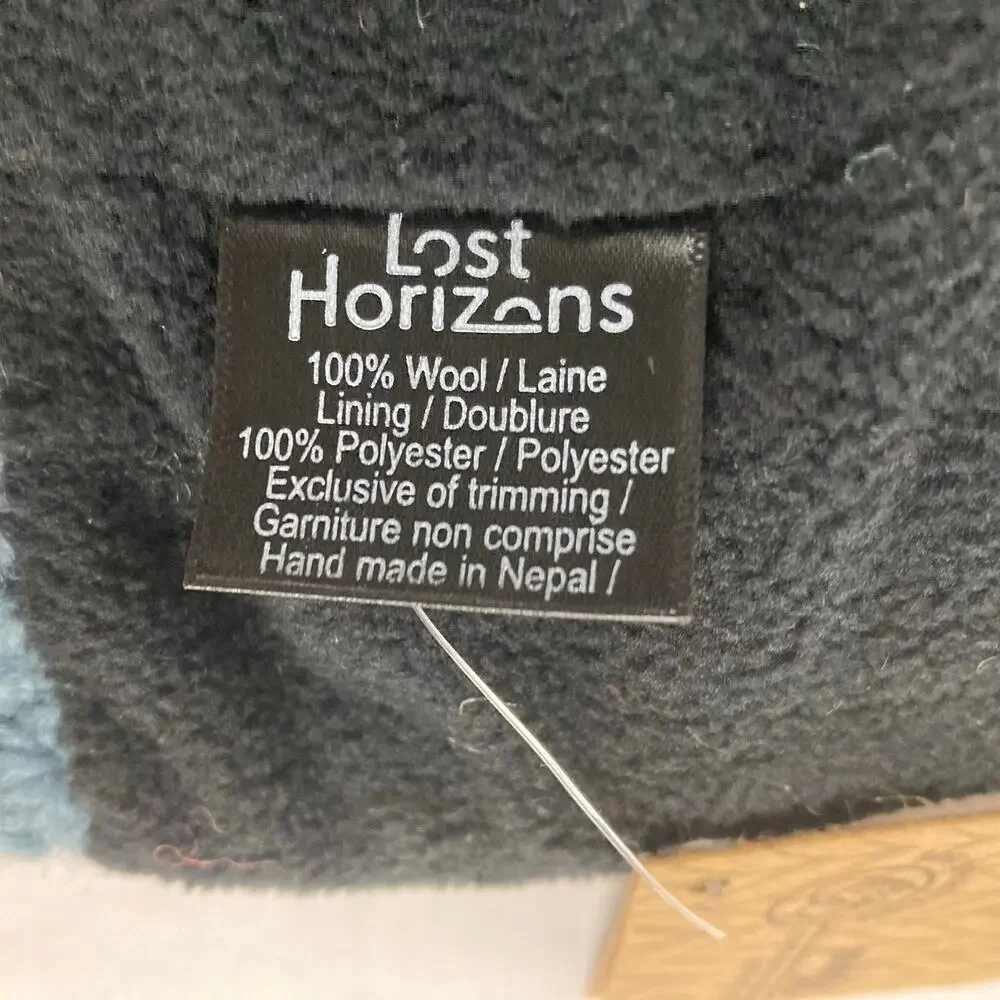 NWT Lost Horizons Anaya Wool Beanie Womens Blue Floral Embroidery Pom Nepal